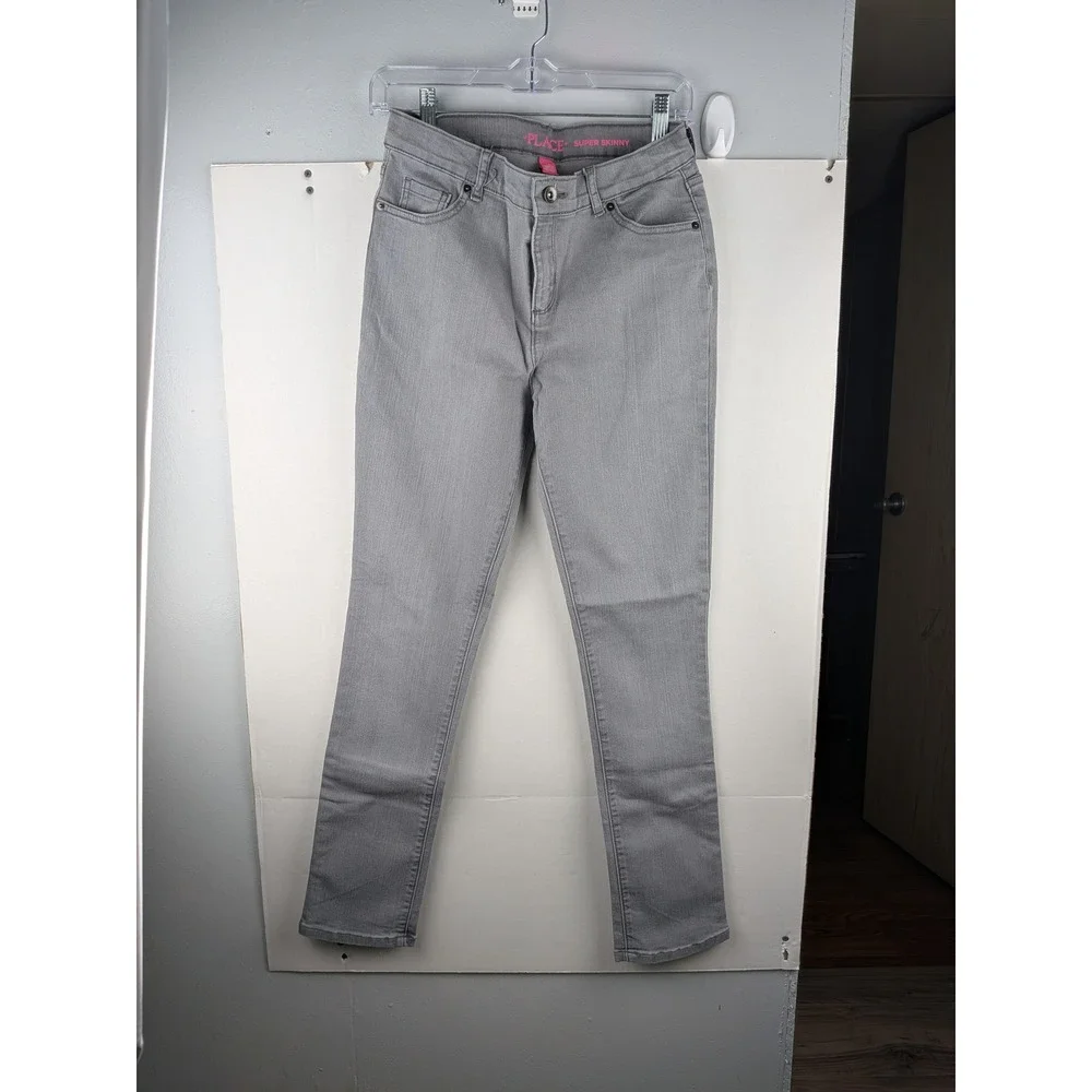 The Childrens Place Girls Super Skinny Gray Denim Jeans Size 16 Adjustable Waist